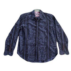 Robert Graham Large Blue Paisley Striped Casual Shirt Flip Cuffs